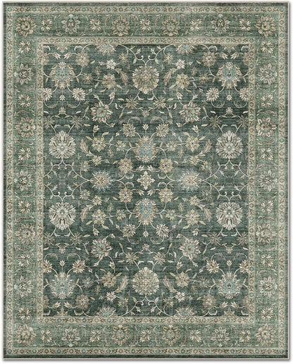 Washable 9x12 Area Rugs for Living Room, Boho Non-Slip Vintage Distress Lager Rugs for Bedroom Dining Room Nursery Office, 0.3" Neutral Oriental Throw Thin Carpet, Sage Green/Blue/Multi