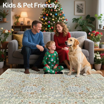 4x6 Area Rug for Bedroom Beside Rug, Laundry Room, Entryway, Kitchen, Washable Non-Slip Low Pile Ultra Soft Stain Resistant Carpet (Beige Blue)