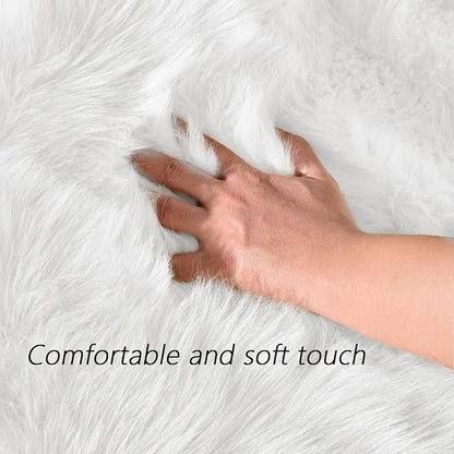 Latepis High Pile Faux Fur Area Rug, 5 x 8 ft, White, Fluffy Rug for Bedroom, Living Room, Playroom, Nursery