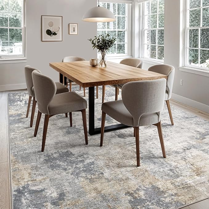 7x9 Area Rug Living Room Rugs - Washable Neutral Modern Abstract Soft Thin Large Rug Indoor Floor No Slip Rug Carpet for Bedroom Under Dining Table Home Office Decor - Blue Grey
