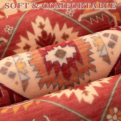 SERISSA 6x9 Area Rugs for Living Room, Large Washable Non-Slip Boho Rug, Ultra Soft Vintage Red Beige Oriental Tribal Print Distressed Carpet for Dining Room Bedroom Dorm Office Home Decor