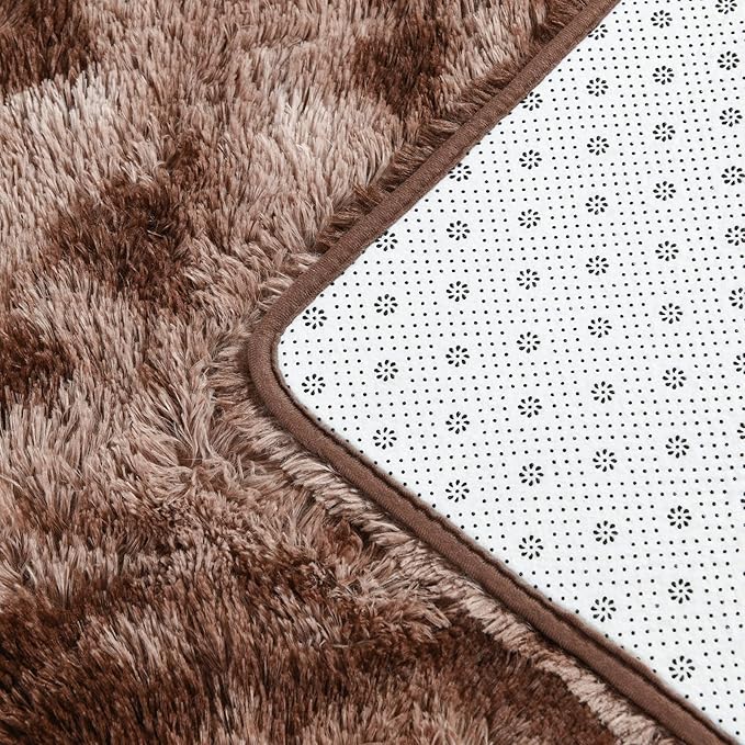 Large Shag Area Rugs 6 x 9, Tie-Dyed Plush Fuzzy Rugs for Living Room, Ultra Soft Fluffy Furry Rug for Bedroom, Indoor Carpet Nursery Rugs for Kids Room Home Decor, Coffee