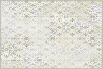 Phantoscope Washable Area Rug 6'x9' Non-Slip, Vintage Modern Boho Rugs for Living Room, Bedroom, Dining Room, Distressed Geometric Floral Pattern, Low-Pile Foldable Floor Carpet, Teal Floral/Beige