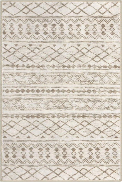 KUTA 6x9 Boho Living Room Rugs, Moroccan Washable Kitchen Rug Non Slip, Beige Ultra Soft Print Distressed Geometric Low-Pile Throw Carpet for Bedroom Nursery Dorm Decor