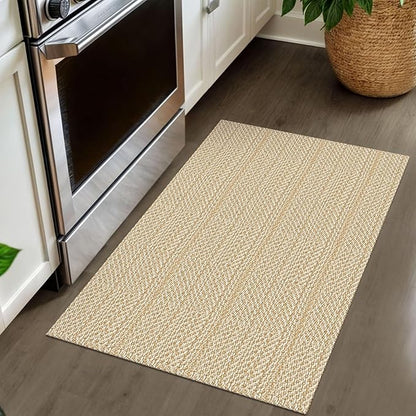 IOHOUZE Small Area Rug 2x3 Washable Woven Rugs for Entryway Non Slip Rubber Backed Front Door Rugs Indoor Doormat Throw Rug Floor Carpet for Entrance Kitchen, Warm Beige/Orange/Apricot