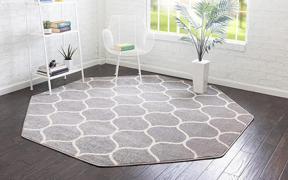 Rugs.com Lattice Frieze Collection Rug – 7' 10 Octagon Light Gray Medium Rug Perfect for Living Rooms, Kitchens, Entryways