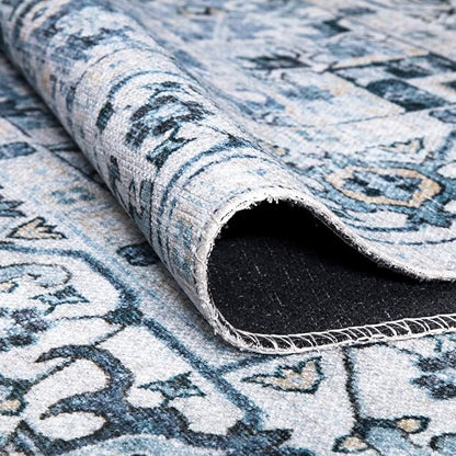 Bloom Rugs Washable Non-Slip 2x3 Rug - Blue Traditional Oriental Area Rug for Living Room, Bedroom, Dining Room, and Kitchen - Exact Size: 2' x 3'