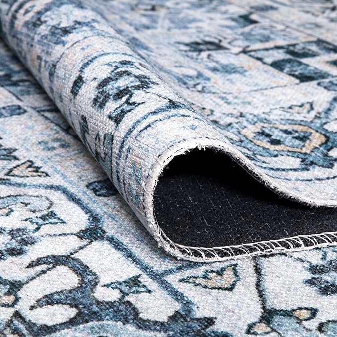 Bloom Rugs Caria Washable Non-Slip 6x9 Rug - Blue Traditional Area Rug for Living Room, Bedroom, Dining Room, and Kitchen - Exact Size: 6' x 9'