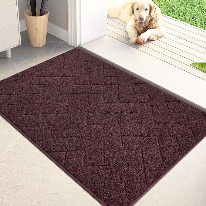 PURRUGS Dirt Trapping Door Mat 20" x 31.5", Non-Slip Machine Washable Entry Rug, Shoe Scraper, Dog Doormat, Super Absorbent Welcome Mat for Front & Back Door, Muddy Wet Shoes & Paws, Burgundy Red