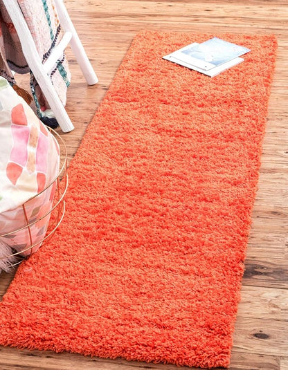 Unique Loom Solid Shag Collection Area Rug (2' 7" x 10' Runner Tiger Orange)