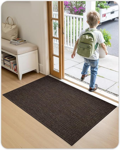 Color&Geometry Ultra-Thin Indoor Door Mat, 17"x29" Low-Profile Non-Slip Entryway Rug with Modern Geometric Texture, Washable Doormat for Indoor Entrance, Front Door, Brown(Rolled-up NO Creases)