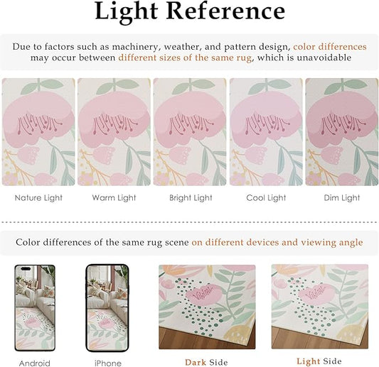 Floral Runner Rug 2x6 Washable Hallway Pink Bedroom Non Slip Cute Long Kitchen Carpet Botanical Indoor Soft Accent Rug for Bathroom Dining Laundry Living Room