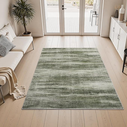 PADOOR Modern Abstract Area Rug - 3x5 Washable Rugs Non-Slip Small Carpet, Ultra Soft Low Pile Floor Rugs for Entrance Front Door Bedroom Bedside Laundry Room Green