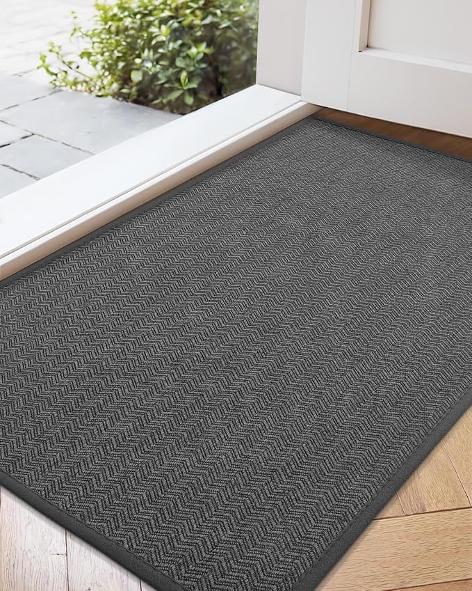 Color&Geometry Thin Indoor Entrance Mats for Home, 17"X29.5" Indoor Mats for Entryway Non Slip Rubber Backed, Dirt Trapper Door Rugs for Entryway Indoor Washable, Charcoal Grey (Rolled-up NO Creases)