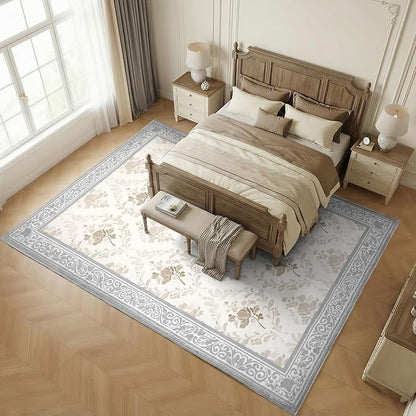 SOULFUL Medium Pile 4x6 Rugs for Living Room - Soft Underfoot Area Rug - Light Taupe Boho Floral - Washable Non-Slip - Perfect for Bedroom Kids Room Under Dining Table Office