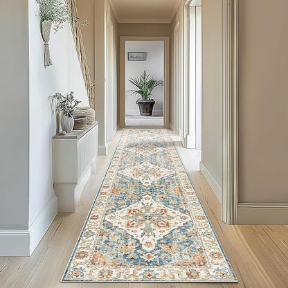 Enkor Runner Rugs for Hallway, 2.6x10.5 Washable Soft Non Slip Floor Rugs for Kitchen, Modern Mat for Living Room Bedroom Entryway Orange & Blue