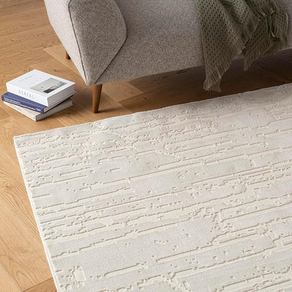 Revival Rugs Ebb 5'3"x8' Washable Area Rug for Living Room Bedroom - 100% Recycled Oeko-TEX Certified, Medium Pile, Beige, Cream