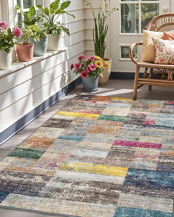 LUMI Ultra Thin Door Mat, 32x47 Non Slip Indoor Doormat Entrance Washable Rugs Entryway Oriental Vintage Soft Carpet for Kitchen Bedroom Front Door, Multicolor
