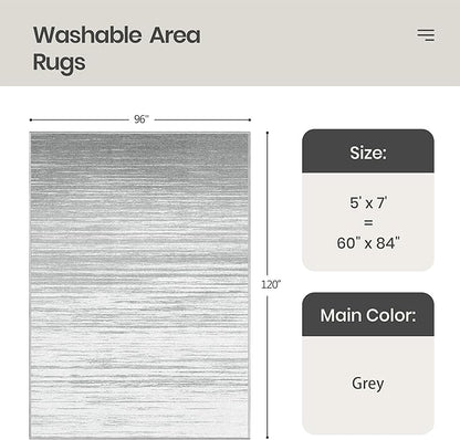 Valenrug Washable Rugs 5x7 - Non Slip 5x7 Area Rugs for Living Room, Stain Resistant Area Rugs for Bedroom, Foldable Machine Washable Area Rug(5'x7', Grey)
