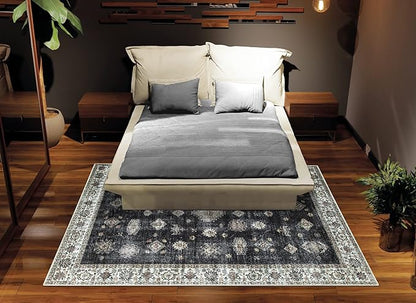 Bloom Rugs Washable Non-Slip 10x14 Rug - Black/Ivory Traditional Oriental Area Rug for Living Room, Bedroom, Dining Room, and Kitchen - Exact Size: 10' x 14'