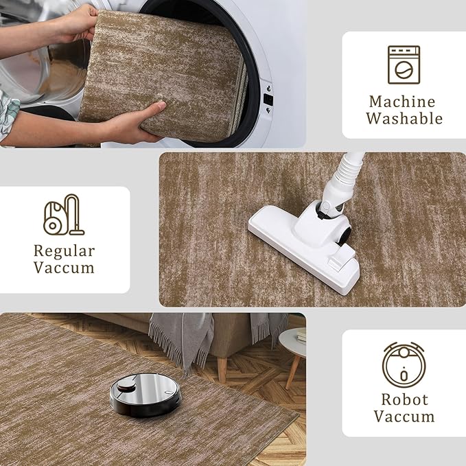 RUGSREAL Modern Area Rug 4x6 Indoor Non-Slip Solid Color Dining Room Throw Rug Washable Bedroom Rug with Rubber Backing Contemporary Large Floor Carpet for Bedroom Living Room Kitchen, 4' x 6' Taupe