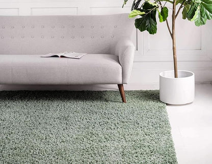 Unique Loom Davos Shag Collection Area Rug - Solid (3' 3" Square, Sage)