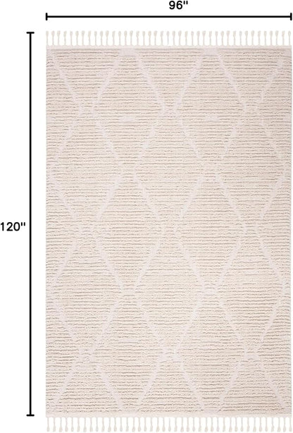 SAFAVIEH Area Rug 8x10 - Marrakech Collection - Large - Beige, Moroccan Boho Tribal Tassel Design, Non-Shedding & Easy Cleaning, Ideal for Living Room, Bedroom, Office, Dining Space (MRK517C)