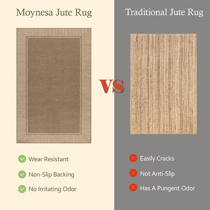 Moynesa Brown Striped Border Easy Jute Runner Rugs 2.5x8, Indoor Outdoor Washable Non Slip Runners Rug for Entryway Hallways Patio Balcony, Morden Farmhouse Carpet for Fall Winter Decor