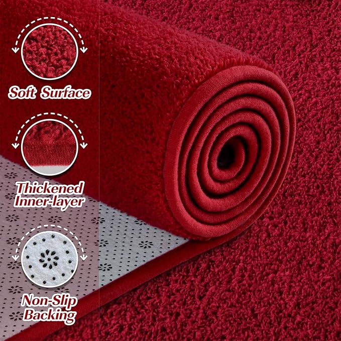 Large Area Rugs for Living Room Bedroom, 5x8 Feet Burgundy Red Rug, Minimalist Modern Shag Rug, Soft Thick Memory Foam Indoor Carpet, Non-Slip Washable Rug for Boys Girls Dorm Nursery Room Home Decor