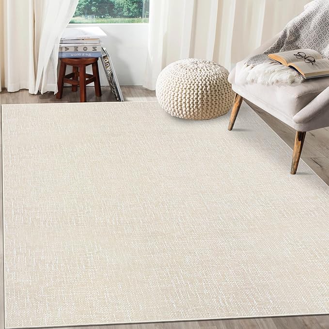 RUGSREAL 6x9 Large Bedroom Area Rug Soft Modern Area Rug for Living Room Non-Slip Stain Resistant Abstract Throw Floor Carpet Contemporary Rug Solid Color Accent Rug for Dining Room Office, Cream