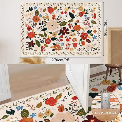 U'Artlines 6x9ft Floral Area Rug, Machine Washable Ultra Soft Low Pile Non Slip Non Shedding Accent Floor Carpet for Living Room, Bedroom, Dining Room, Office (Beige)