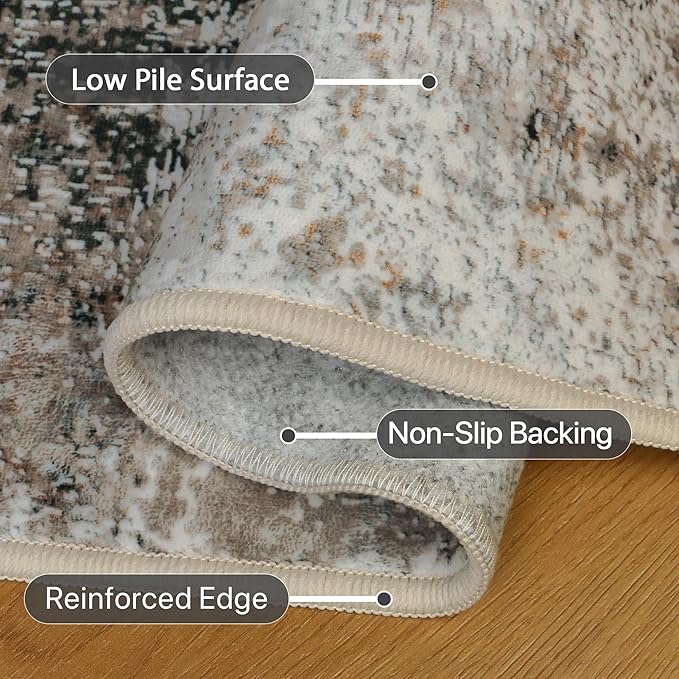 GENIMO Washable 6x9 Area Rugs for Living Room, Non Slip Modern Abstract Rug, Machine Washable Stain Resistant Low Pile Soft Carpet for Bedroom, Dining, Office, Black Grey
