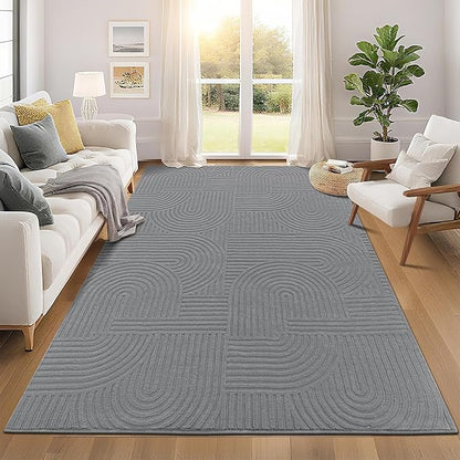 Pauwer 6x9 Washable Area Rugs for Living Room Modern Grey Solid Color Soft Fluffy Rugs for Bedroom Non Slip Boho Accent Indoor Mat Floor Carpet Cover for Kids Room Dining Room Kitchen Office