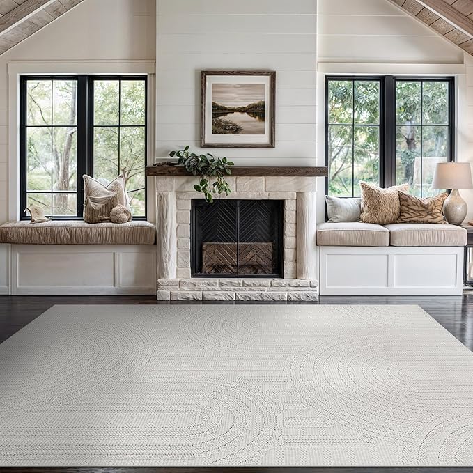 Beverly Rug Micro Loop Area Rug White 8x10 Modern Luxury Soft Circle Geometric Durable Indoor Area Rugs for Living Dining Room Office Stain Resistant Non Shedding Casual Indoor Carpet White 8 x 10