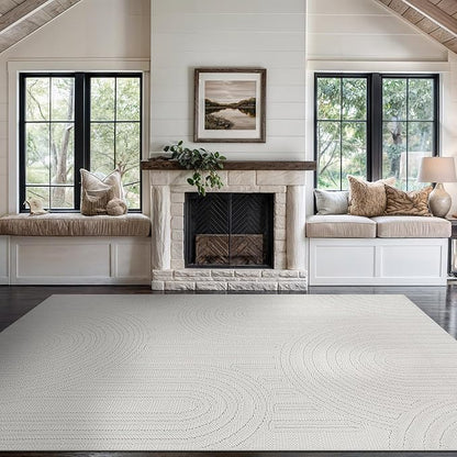 Beverly Rug Micro Loop Area Rug White 6x9 Modern Luxury Soft Circle Geometric Durable Indoor Area Rugs for Living Dining Room Office Stain Resistant Non Shedding Casual Indoor Carpet White 6 x 9