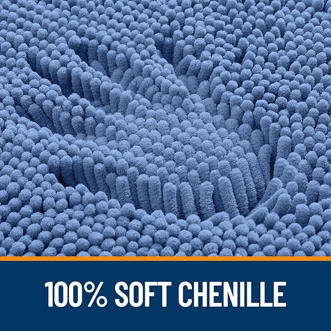 OLANLY Bathroom Rugs 44x24, Extra Soft Absorbent Chenille Bath Rugs, Rubber Backing Quick Dry, Machine Washable Bath Mats for Bathroom Floor, Tub and Shower, Home Decor Accessories, Cornflower Blue