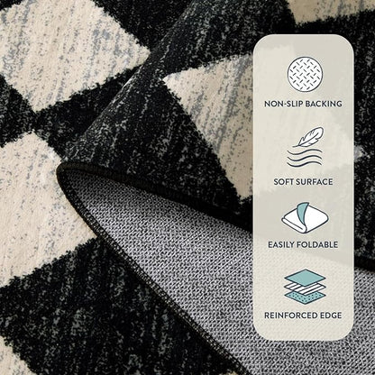 Lahome Checkered Washable Rug Runners for Hallways Non Slip,2x10 Black Kitchen Bathroom Runner Rug,Trellis Low Pile Indoor Carpet Runner for Bedroom Entryway Foyer(2'x10',Black)