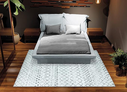Bloom Rugs Washable Non-Slip 6' x 9' Rug - Ivory/Gray Traditional Moroccan Area Rug for Living Room, Bedroom, Dining Room, and Kitchen - Exact Size: 6' x 9'