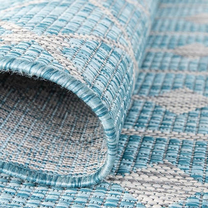 Unique Loom Outdoor Trellis Collection Area Rug - Tribal Trellis (10' x 14' 1" Rectangle, Aqua/ Ivory)
