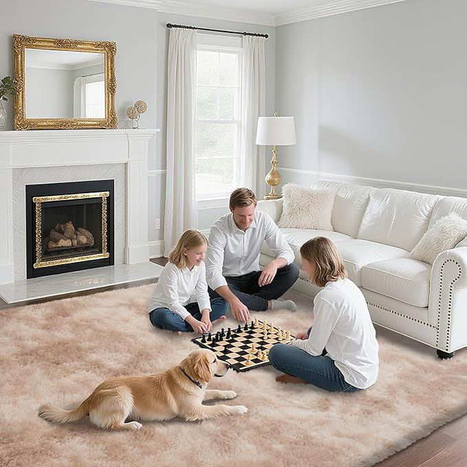 Fluffy Rug Shaggy Area Rug, Mottling Beige 10x14 Area Rugs for Bedroom, Super Soft Shaggy Rugs for Living Room Bedroom Kids Room Home Decor, Upgrade Anti-Skid Rectangular Fuzzy Rug