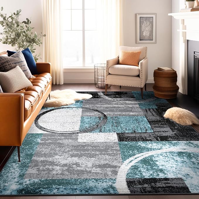 Rugshop Contemporary Circle Design Area Rug, Non-Shedding Carpet for Large Living Room, Dining Room, or Open Space, Gray, 10' x 14'