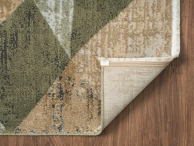 Abani Savoy Collection Area Rug - Green and Cream Geometric Design - 7'9"'x10'2 -Easy to Clean - Durable for Kids and Pets - Non-Shedding - Medium Pile - Soft Feel -for Living Room, Bedroom & Office