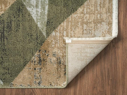 Abani Savoy Collection Area Rug - Green and Cream Geometric Design - 7'9"'x10'2 -Easy to Clean - Durable for Kids and Pets - Non-Shedding - Medium Pile - Soft Feel -for Living Room, Bedroom & Office