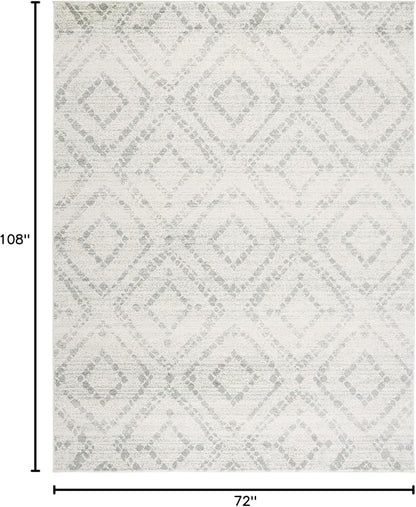 SAFAVIEH Adirondack Collection Area Rug - 6' x 9', Ivory & Green, Modern Diamond Distressed Design, Non-Shedding & Easy Care, Ideal for High Traffic Areas in Living Room, Bedroom (ADR131X)