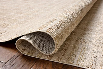 Loloi Chris Loves Julia Calvin Collection CLV-03 Bone/Natural 5'-3" x 5'-3" Round Area Rug Checkered Neutral Soft Living Room Bedroom Carpet