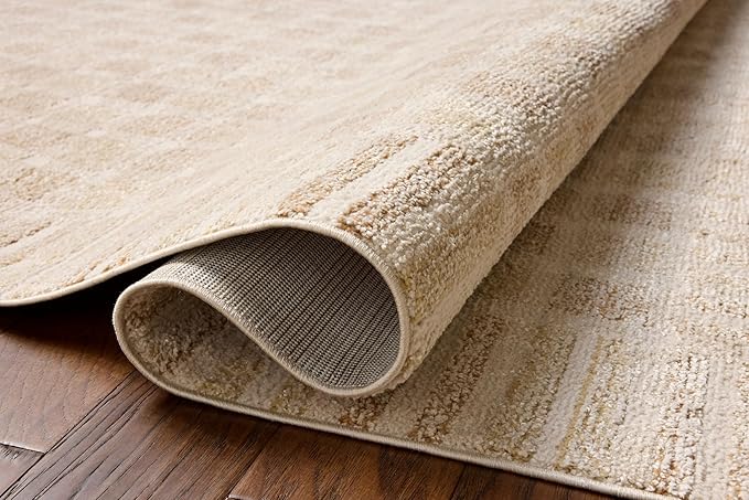Loloi Chris Loves Julia Calvin Collection CLV-03 Bone/Natural 7'-10" x 10' Area Rug Checkered Neutral Soft Living Room Bedroom Carpet