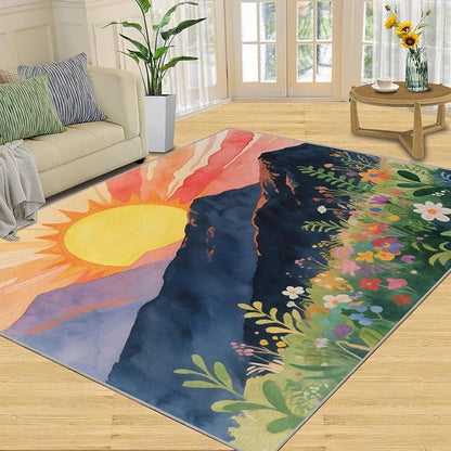 Boho Sun Runner Rugs 3x6ft, Minimalist Line Bedside Rug, Geometric Solar Laundry Rug with Non Slip Backing for Bedroom Kitchen Sink Front Door Entryway Indoor