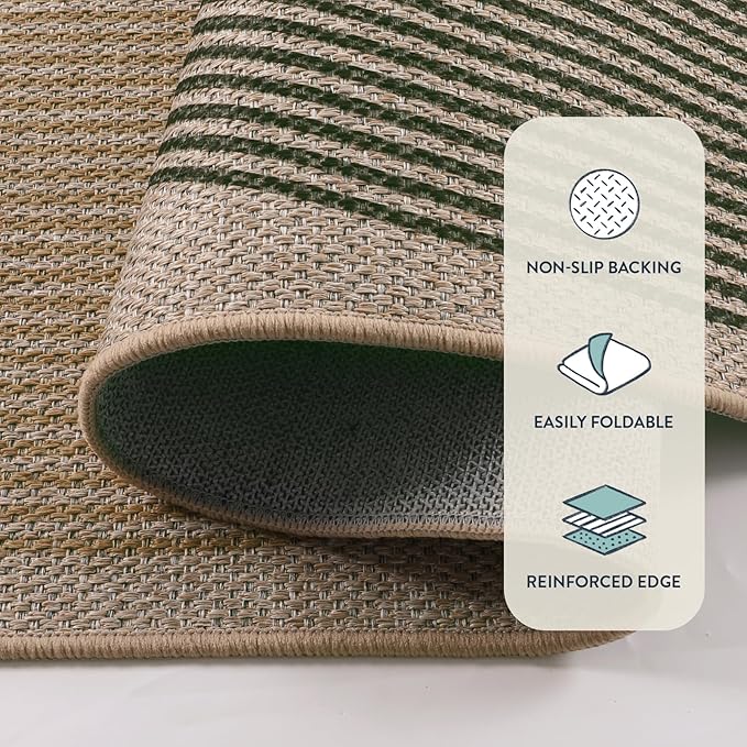 Lahome Modern Rainbow Easy Jute Rug, Washable 5x7 Area Rugs for Living Room Black Farmhouse Dining Room Rug, Contemporary Natural Throw Mat Non Slip Floor Carpet for Office RV Patio