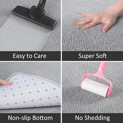 AROGAN 2x4 Feet Shag Runner Rug for Hallways, Washable Rugs with Memory Foam for Bedroom, Entryway Indoor Fluffy Throw Rug for Bedside Living Room Kids Girls Nursery Dorm Room Decor, Grey