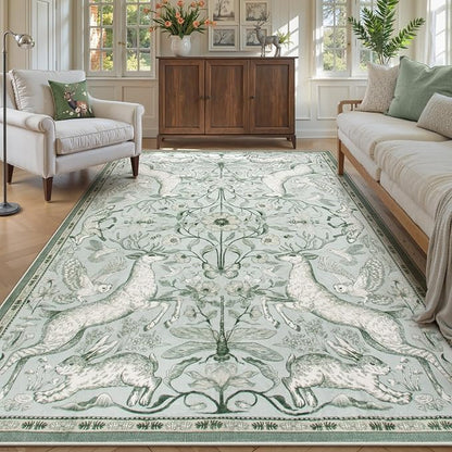 Lahome Boho Animal 6x9 Washable Living Room Area Rugs, Green Soft Rugs for Bedroom, Botanical Large Boho Non Slip Dining Room Carpet for Under Table Office Kids Playroom (6x9ft,Light Green)